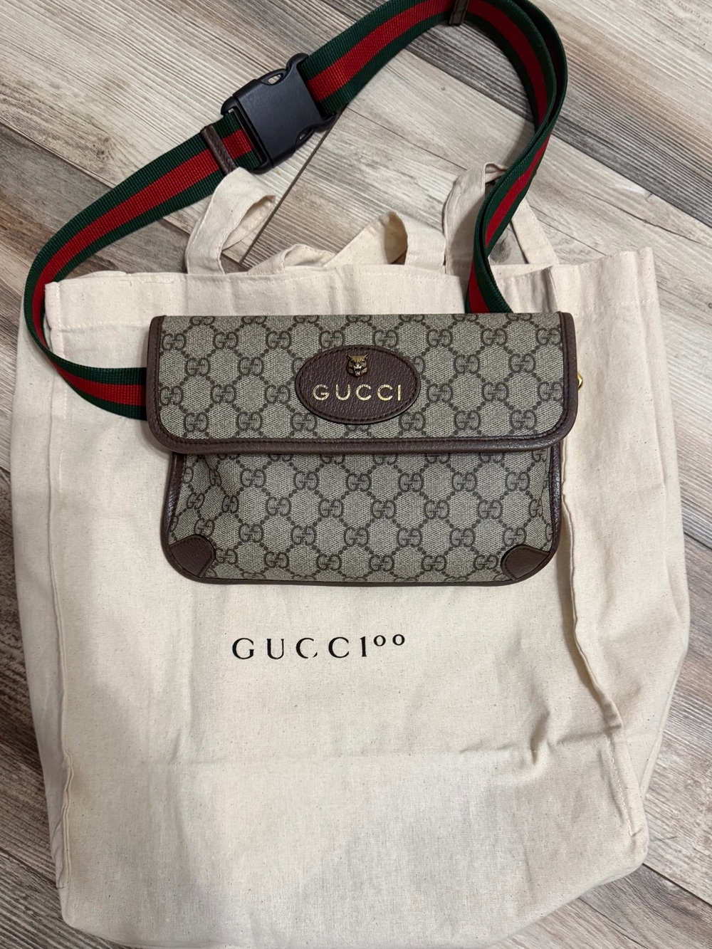 Gucci Neo Vintage Tiger GG Monogram Supreme Web Belt Bag